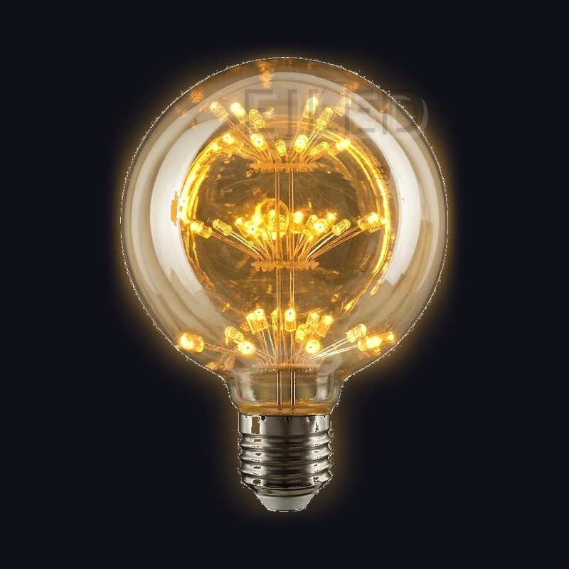 This amber glass G125 starry LED bulb features a warm glow from internal fine wires and miniature diodes, offering a decorative retro light source for commercial and residential fixtures. - view 2
