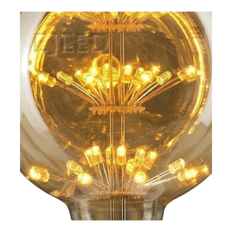 This amber glass G125 starry LED bulb features a warm glow from internal fine wires and miniature diodes, offering a decorative retro light source for commercial and residential fixtures. - view 3