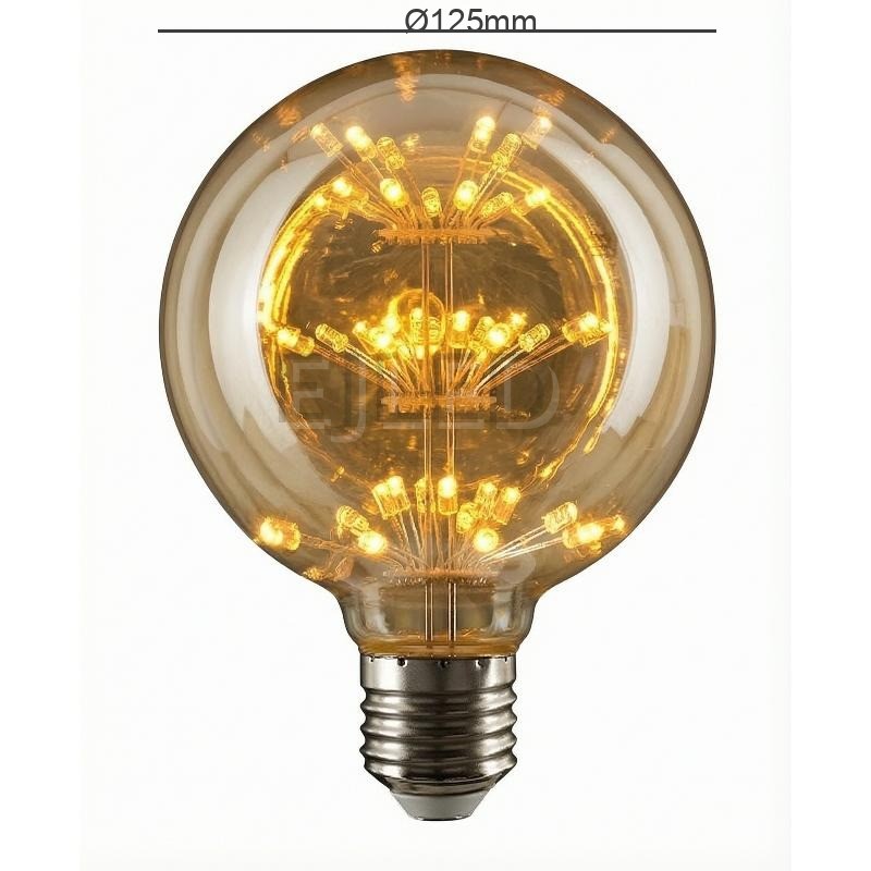 This amber glass G125 starry LED bulb features a warm glow from internal fine wires and miniature diodes, offering a decorative retro light source for commercial and residential fixtures. - view 4