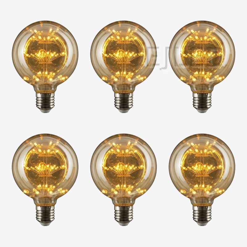 This amber glass G125 starry LED bulb features a warm glow from internal fine wires and miniature diodes, offering a decorative retro light source for commercial and residential fixtures. - view 5