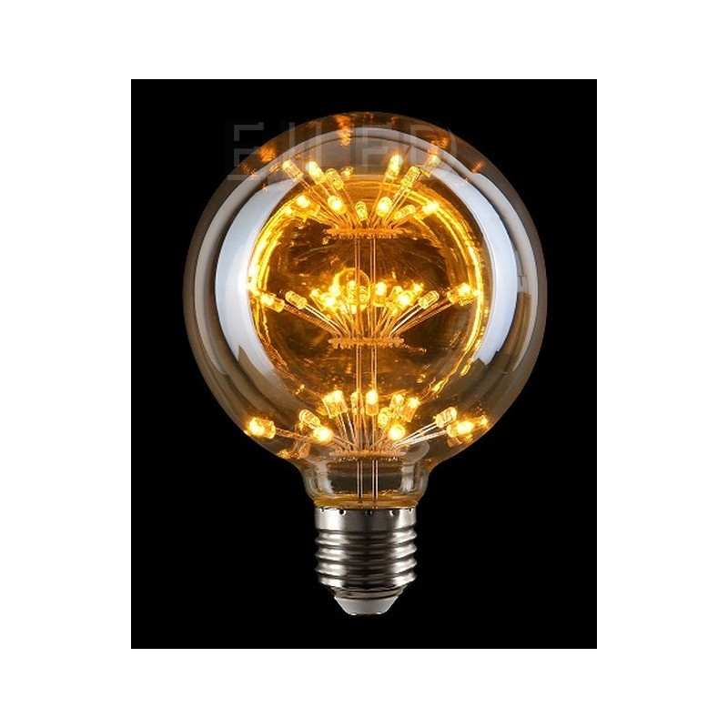 This amber glass G125 starry LED bulb features a warm glow from internal fine wires and miniature diodes, offering a decorative retro light source for commercial and residential fixtures. - view 6