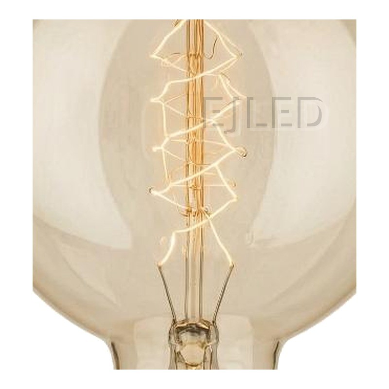 This amber glass G125 lamp bulb features a visible tungsten filament inside a large spherical shade and a threaded metal base. - view 3