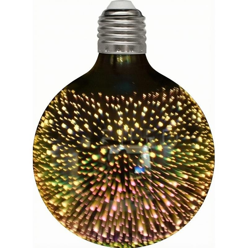 This clear glass globe lamp features a threaded metal screw base and a spherical 3D galaxy effect shade with a starry light pattern.