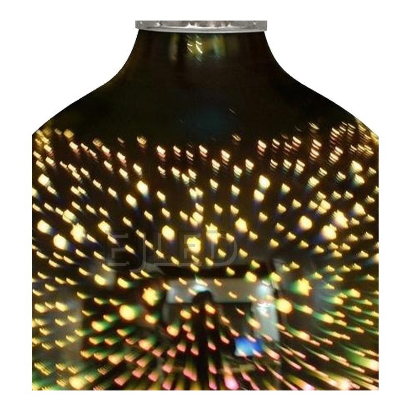 This clear glass globe lamp features a threaded metal screw base and a spherical 3D galaxy effect shade with a starry light pattern. - view 3