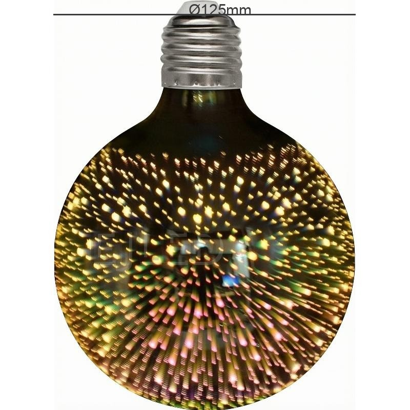 This clear glass globe lamp features a threaded metal screw base and a spherical 3D galaxy effect shade with a starry light pattern. - view 4