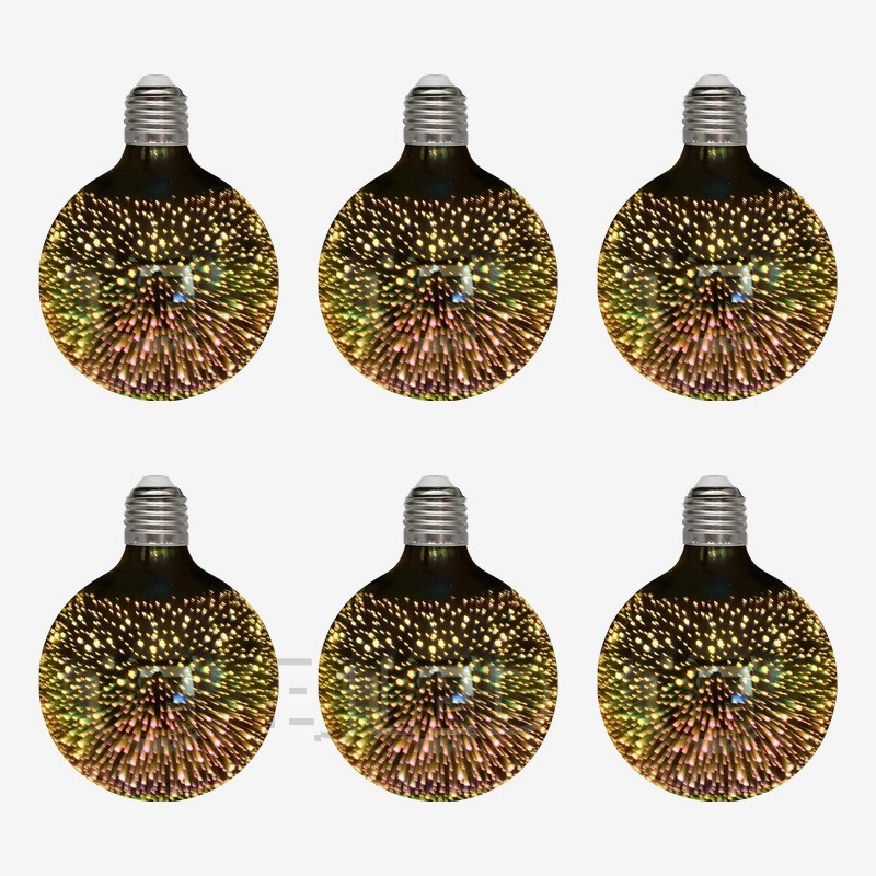 This clear glass globe lamp features a threaded metal screw base and a spherical 3D galaxy effect shade with a starry light pattern. - view 5