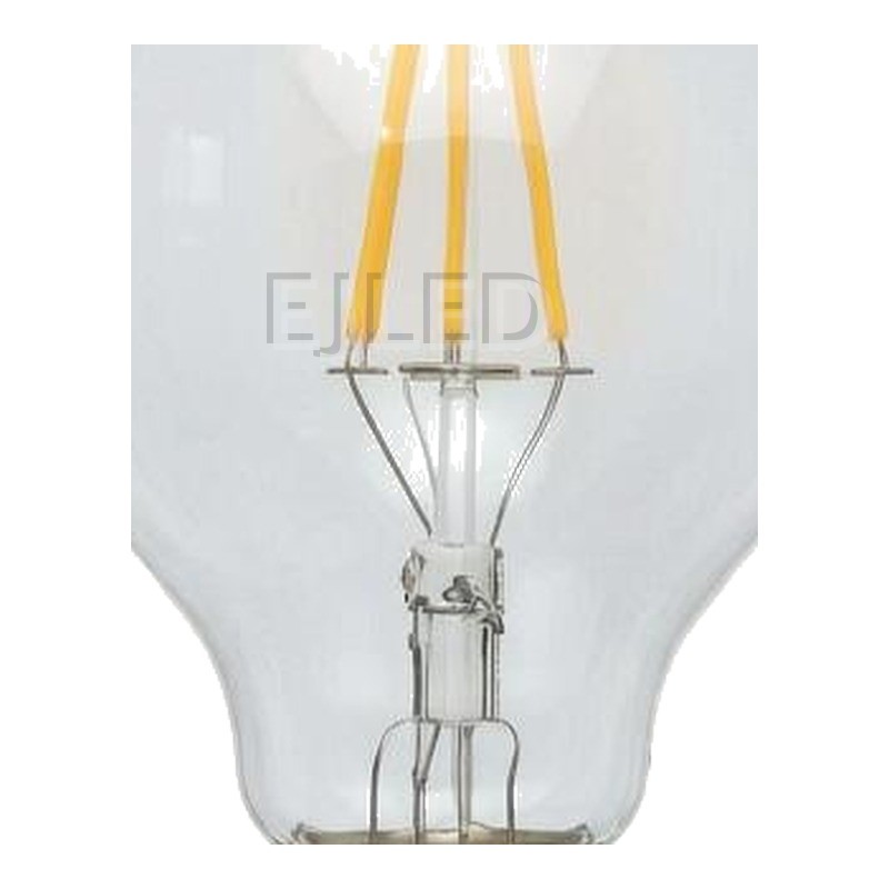 This clear glass globe light bulb features exposed LED filaments and a standard threaded base, designed for decorative fixtures and visible pendant applications. - view 3