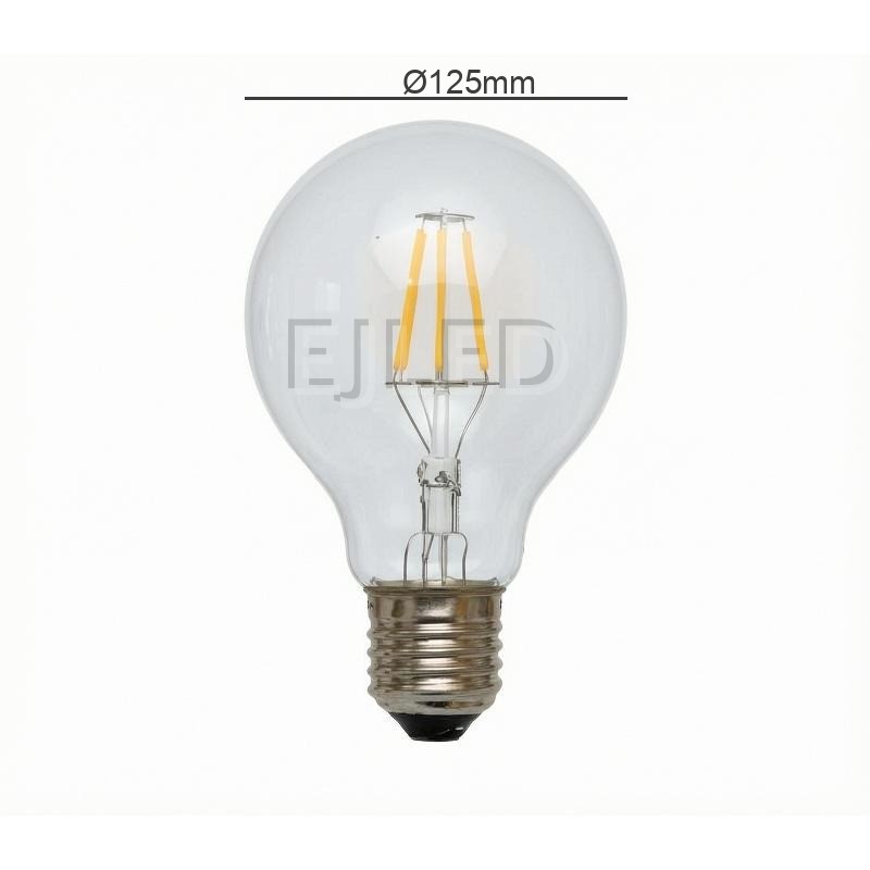 This clear glass globe light bulb features exposed LED filaments and a standard threaded base, designed for decorative fixtures and visible pendant applications. - view 4