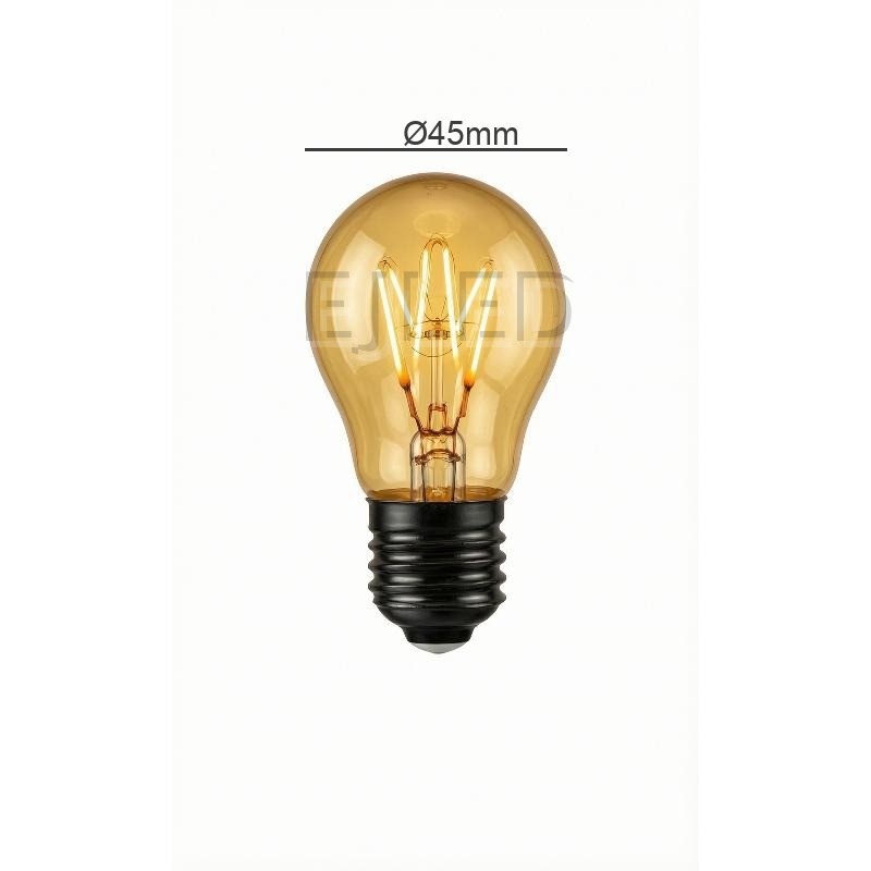 This amber glass soft filament LED bulb features a warm golden finish and a compact globe shape for decorative interior lighting fixtures. - view 4