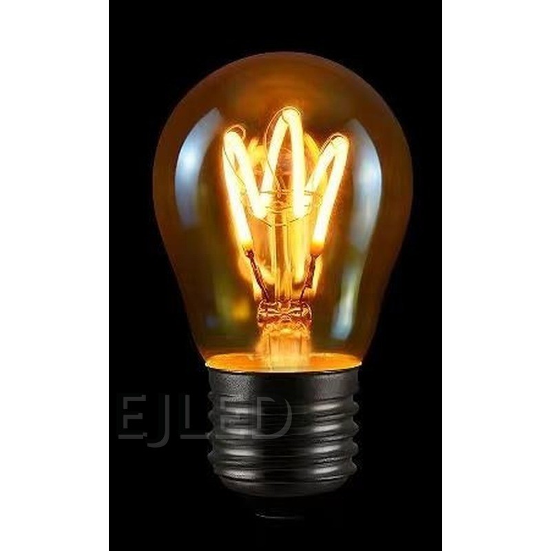 This amber glass soft filament LED bulb features a warm golden finish and a compact globe shape for decorative interior lighting fixtures. - view 6