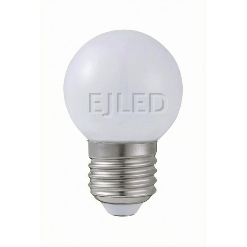 This compact milky glass globe LED bulb features a spherical milky white shade and a standard screw base for commercial and residential lighting applications.