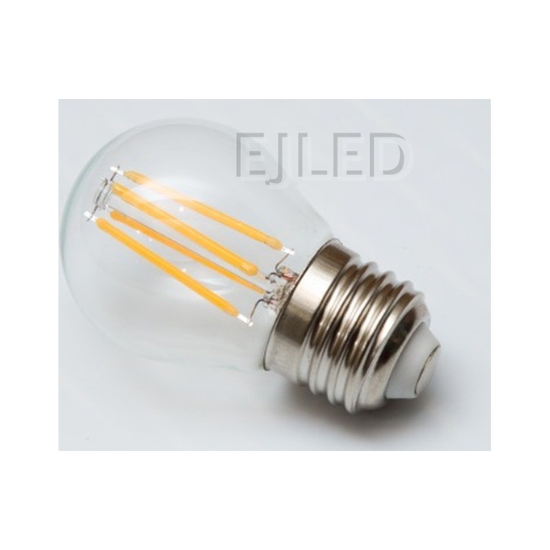 This clear glass G45 LED filament bulb features vertical internal filaments inside a transparent bulb, paired with a standard metal screw base. - view 6