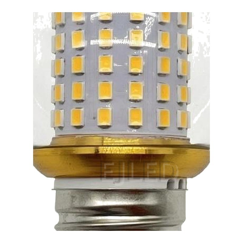 This LED patch bulb features a round clear glass globe enclosing a vertical milky white LED chip array with an E-series screw base and gold collar. - view 3