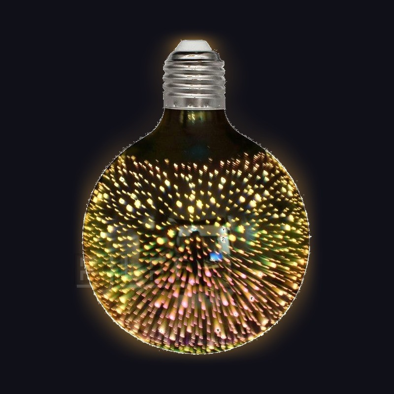 This G80 5W 3D galaxy LED bulb features a round glass globe with a clear finish and an intricate internal light pattern. - view 2