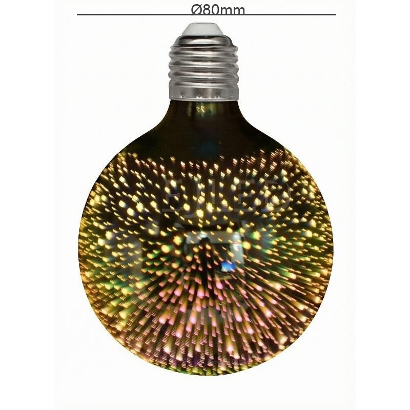 This G80 5W 3D galaxy LED bulb features a round glass globe with a clear finish and an intricate internal light pattern. - view 4