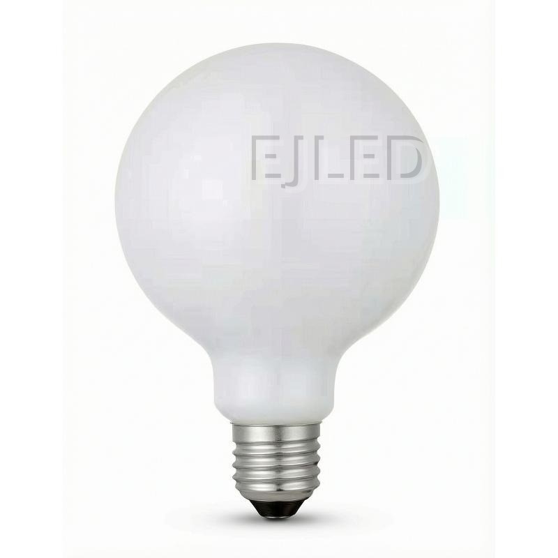 This G80-ML milky glass globe bulb features a spherical opal shade and a standard threaded metal base for reliable fixture installation.