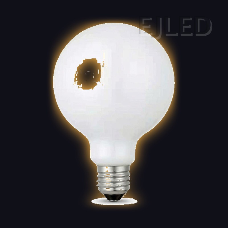 This G80-ML milky glass globe bulb features a spherical opal shade and a standard threaded metal base for reliable fixture installation. - view 2