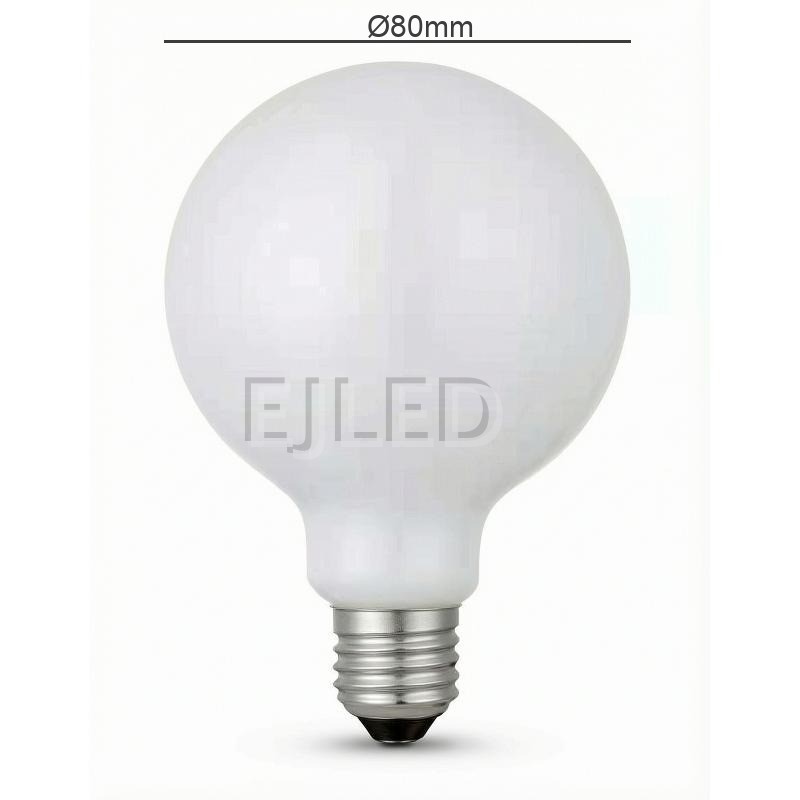 This G80-ML milky glass globe bulb features a spherical opal shade and a standard threaded metal base for reliable fixture installation. - view 4