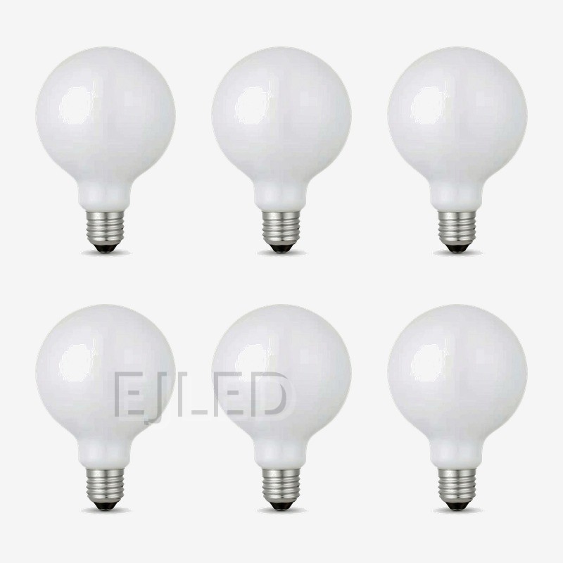 This G80-ML milky glass globe bulb features a spherical opal shade and a standard threaded metal base for reliable fixture installation. - view 5