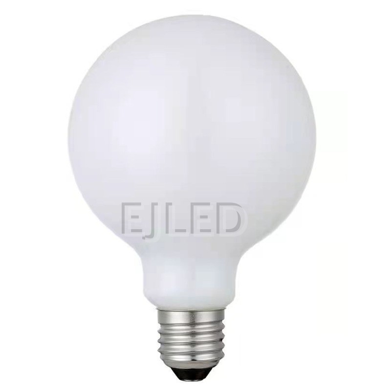 This G80-ML milky glass globe bulb features a spherical opal shade and a standard threaded metal base for reliable fixture installation. - view 6