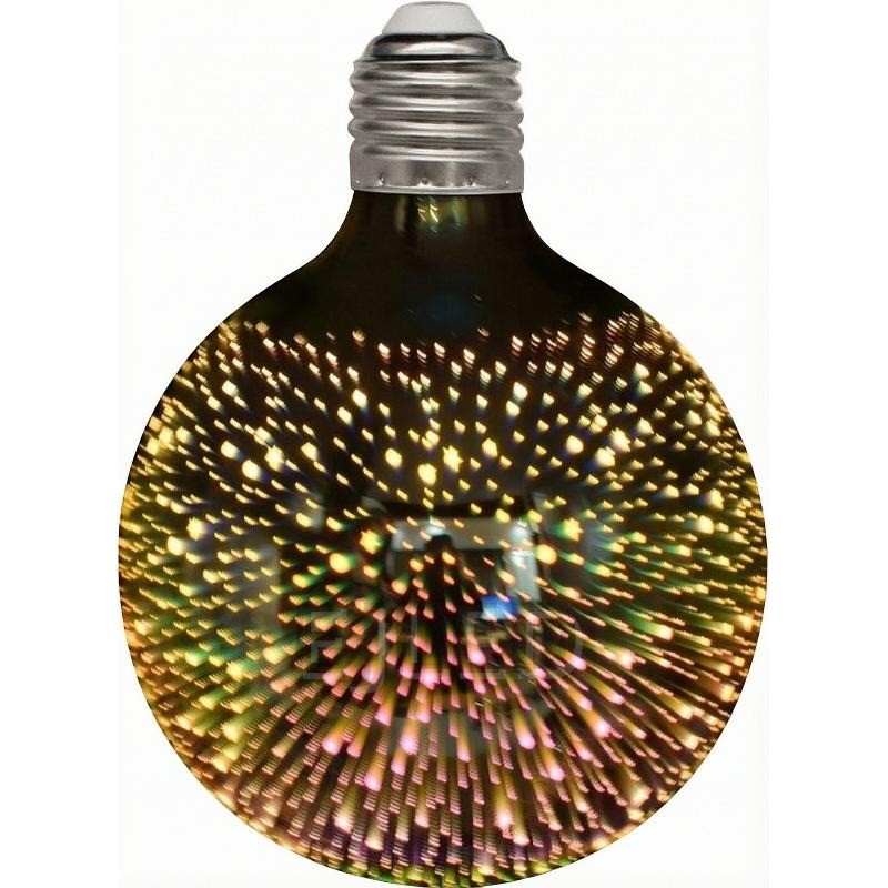 This clear glass globe lamp features a 3D galaxy light effect inside a round G95 bulb housing with a standard screw base, model G95-5W-3D.