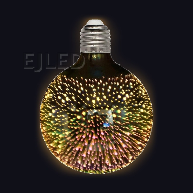 This clear glass globe lamp features a 3D galaxy light effect inside a round G95 bulb housing with a standard screw base, model G95-5W-3D. - view 2