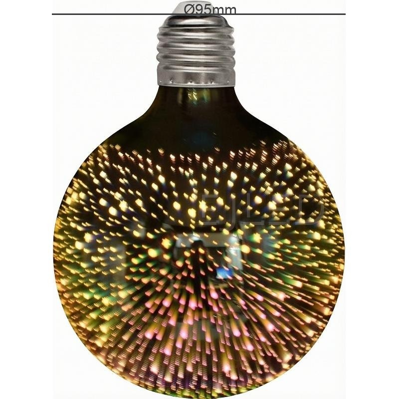 This clear glass globe lamp features a 3D galaxy light effect inside a round G95 bulb housing with a standard screw base, model G95-5W-3D. - view 4