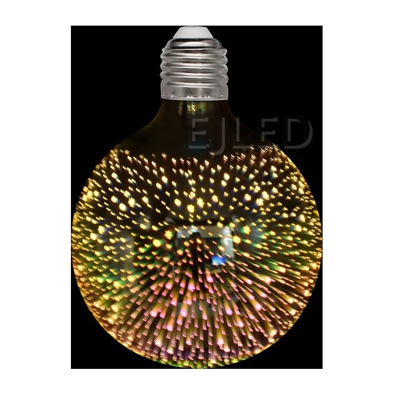This clear glass globe lamp features a 3D galaxy light effect inside a round G95 bulb housing with a standard screw base, model G95-5W-3D. - view 6