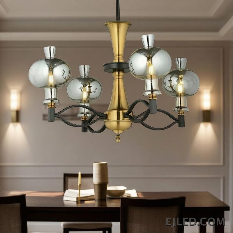 Clear, ribbed glass forms the bell-shaped shade of the GL0050 pendant light, suspended by a polished brass fixture. This design provides diffused ambient lighting suitable for countertops, dining tables, or as accent lighting in hospitality settings. - view 3