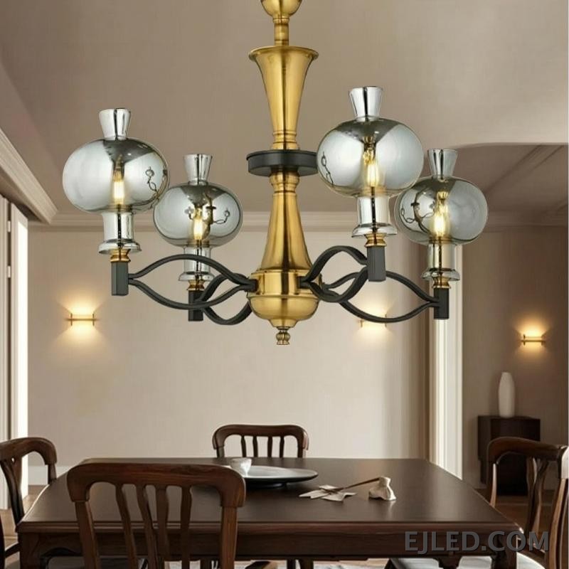 Clear, ribbed glass forms the bell-shaped shade of the GL0050 pendant light, suspended by a polished brass fixture. This design provides diffused ambient lighting suitable for countertops, dining tables, or as accent lighting in hospitality settings. - view 4