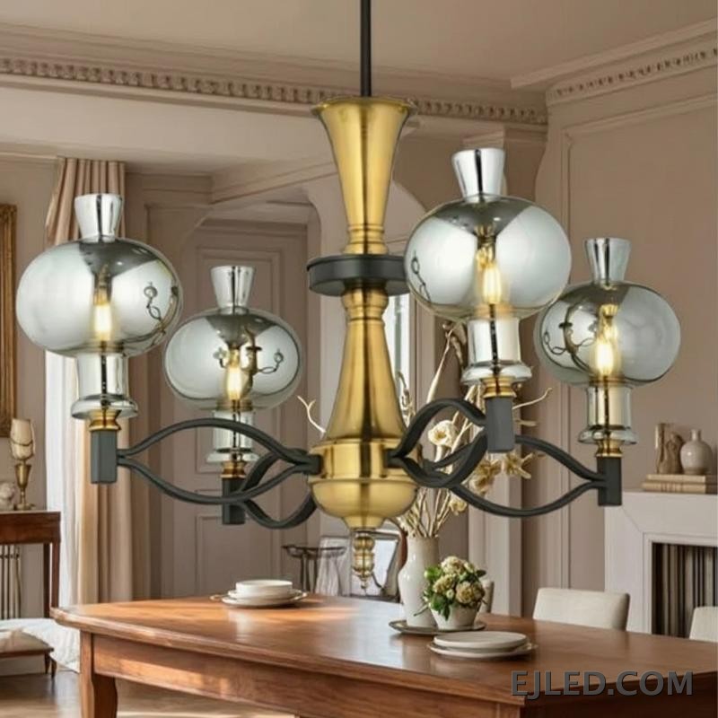 Clear, ribbed glass forms the bell-shaped shade of the GL0050 pendant light, suspended by a polished brass fixture. This design provides diffused ambient lighting suitable for countertops, dining tables, or as accent lighting in hospitality settings. - view 6