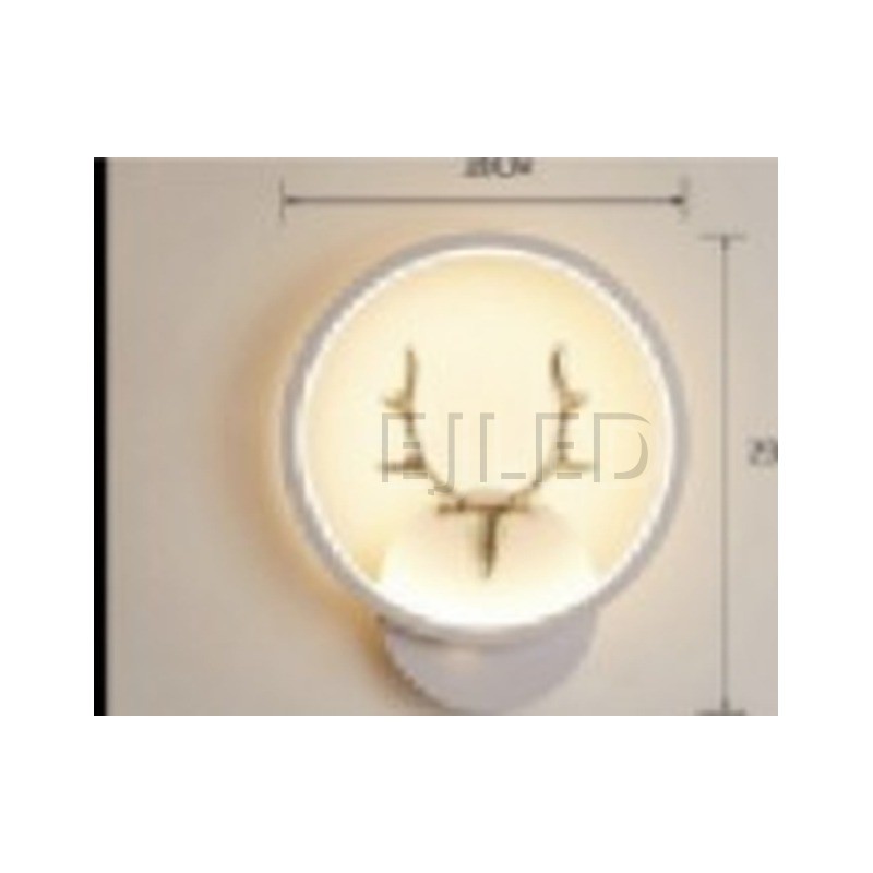 This modern antler LED wall light features a circular shade with a gold finish deer motif, providing warm illumination for hospitality and residential interior projects. - view 2