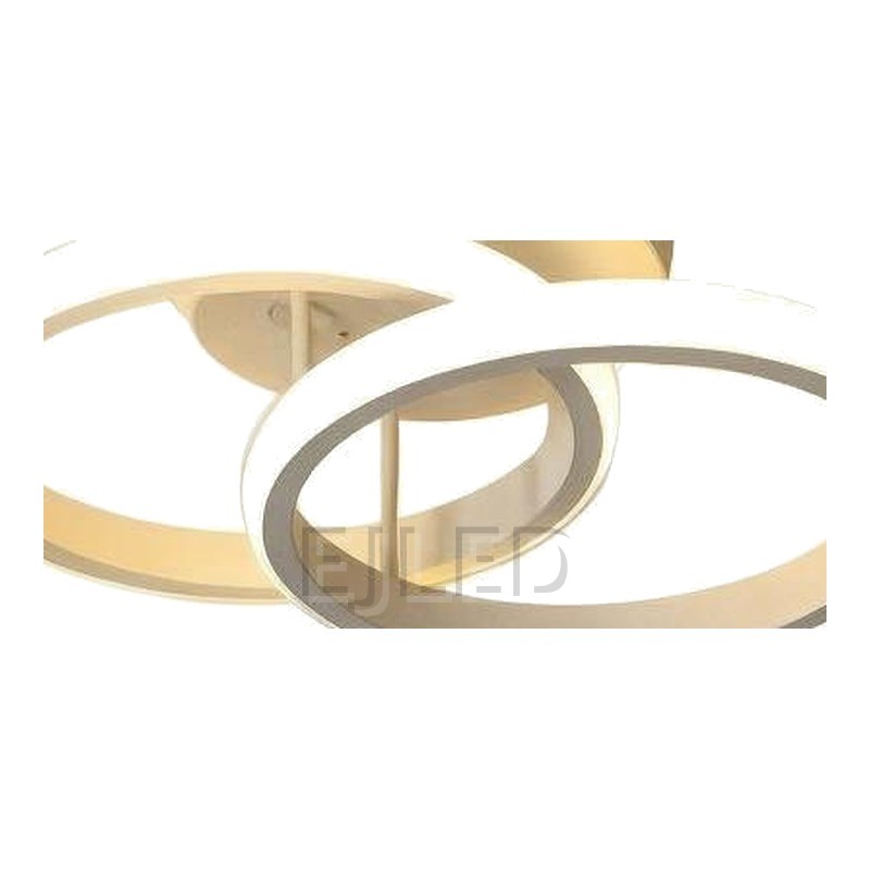 This LED ceiling light features three open circular rings arranged in an overlapping layout on a round base. The white finish creates a clean lighting fixture. - view 3