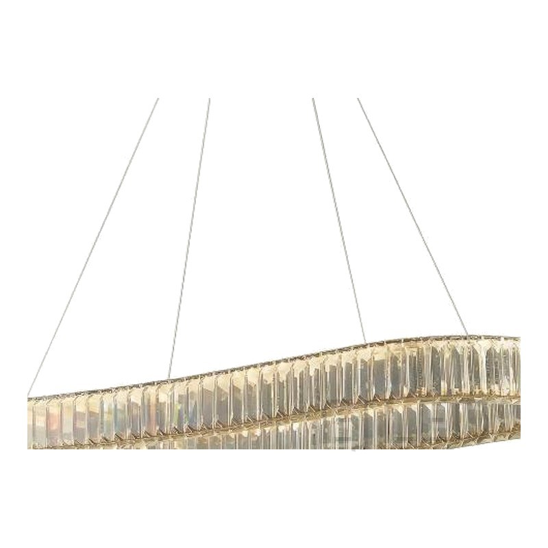 This titanium gold oval ceiling light features a multi-tiered crystal shade suspended by thin wires from a matching rectangular canopy. - view 3