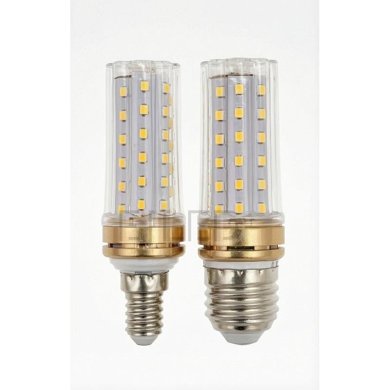 These SMD LED bulbs feature a clear cylindrical glass shade and a milky white internal structure, fitted with brass-colored collars and standard threaded screw bases.
