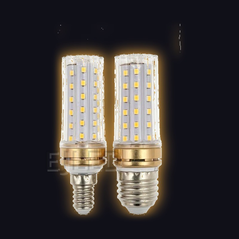 These SMD LED bulbs feature a clear cylindrical glass shade and a milky white internal structure, fitted with brass-colored collars and standard threaded screw bases. - view 2