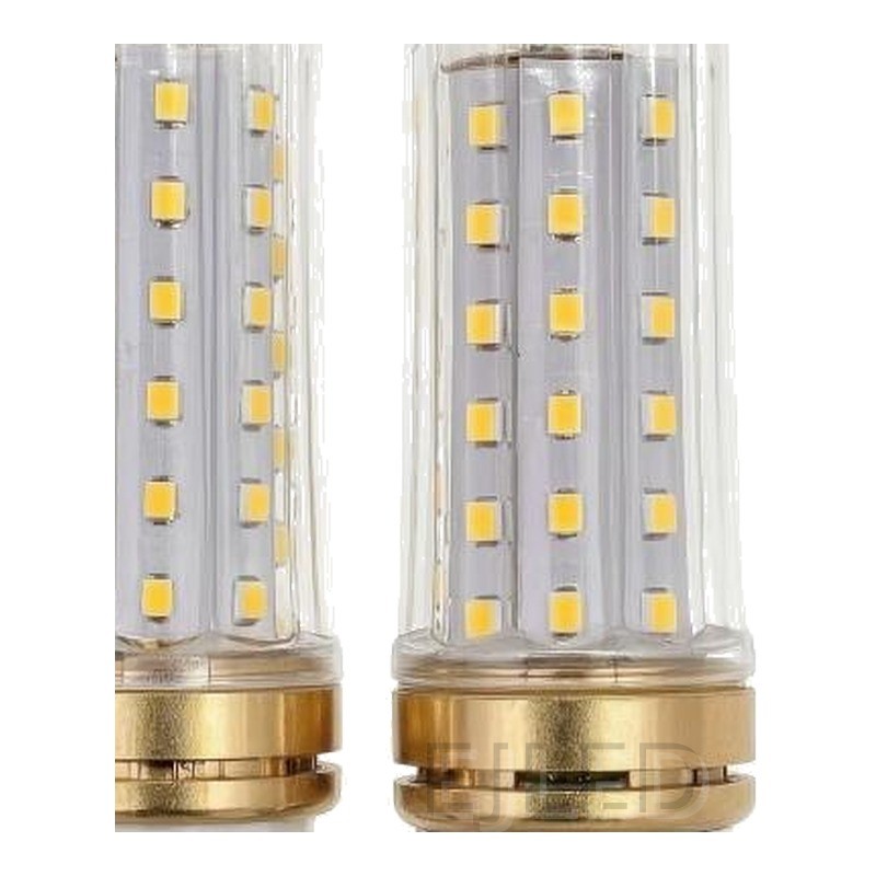 These SMD LED bulbs feature a clear cylindrical glass shade and a milky white internal structure, fitted with brass-colored collars and standard threaded screw bases. - view 3