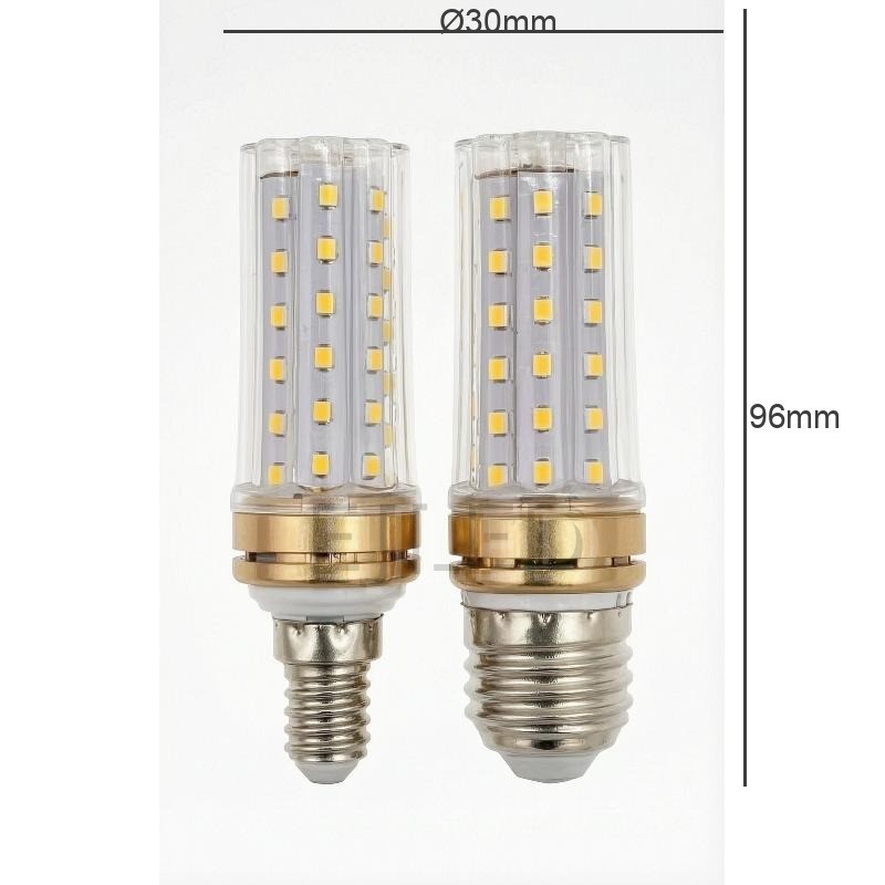 These SMD LED bulbs feature a clear cylindrical glass shade and a milky white internal structure, fitted with brass-colored collars and standard threaded screw bases. - view 4