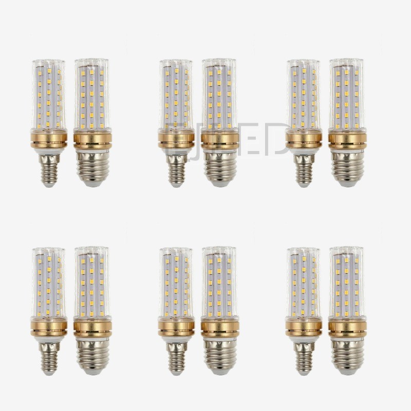 These SMD LED bulbs feature a clear cylindrical glass shade and a milky white internal structure, fitted with brass-colored collars and standard threaded screw bases. - view 5