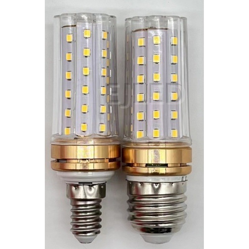 These SMD LED bulbs feature a clear cylindrical glass shade and a milky white internal structure, fitted with brass-colored collars and standard threaded screw bases. - view 6