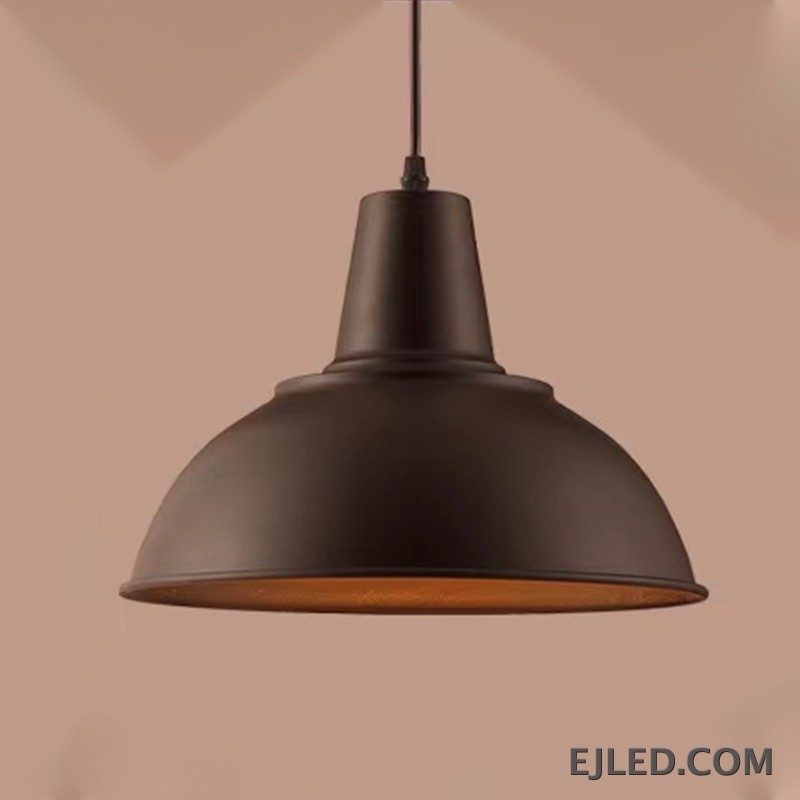 The MK0001 barn pendant light features a robust steel dome shade with a matte black exterior and a white interior, directing downward light from a single lamp. It suspends from a matching black cord and canopy. - view 3