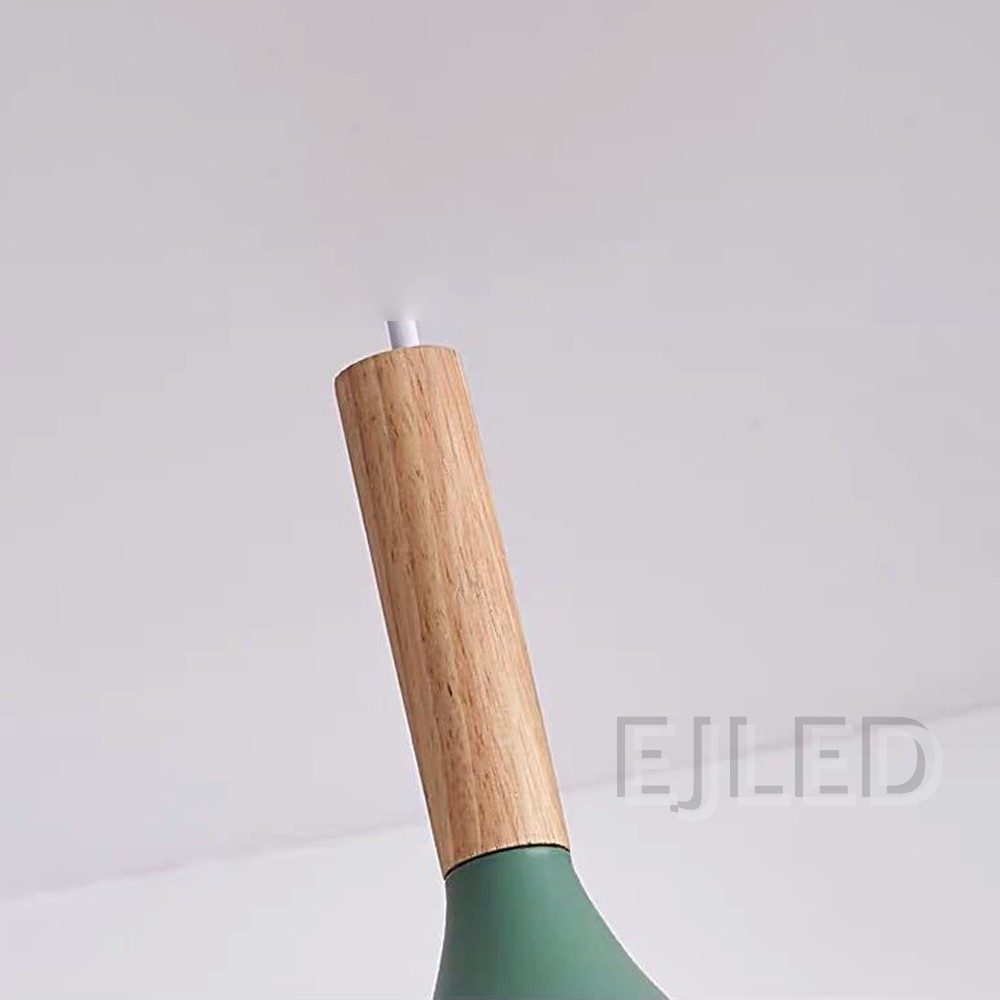 This aluminum dome pendant light features a painted metal shade with a natural wood connector and suspends from a matching cord. - view 5