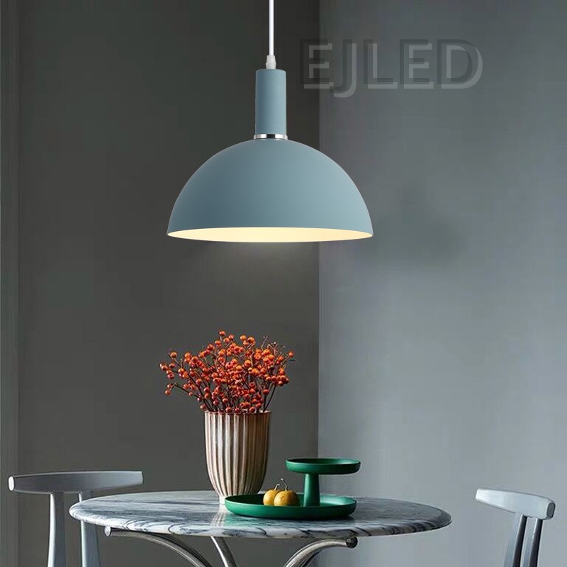 This aluminum dome pendant light features a wide black shade, a cylindrical top connector, and a single exposed bulb suspended from a cord. - view 3