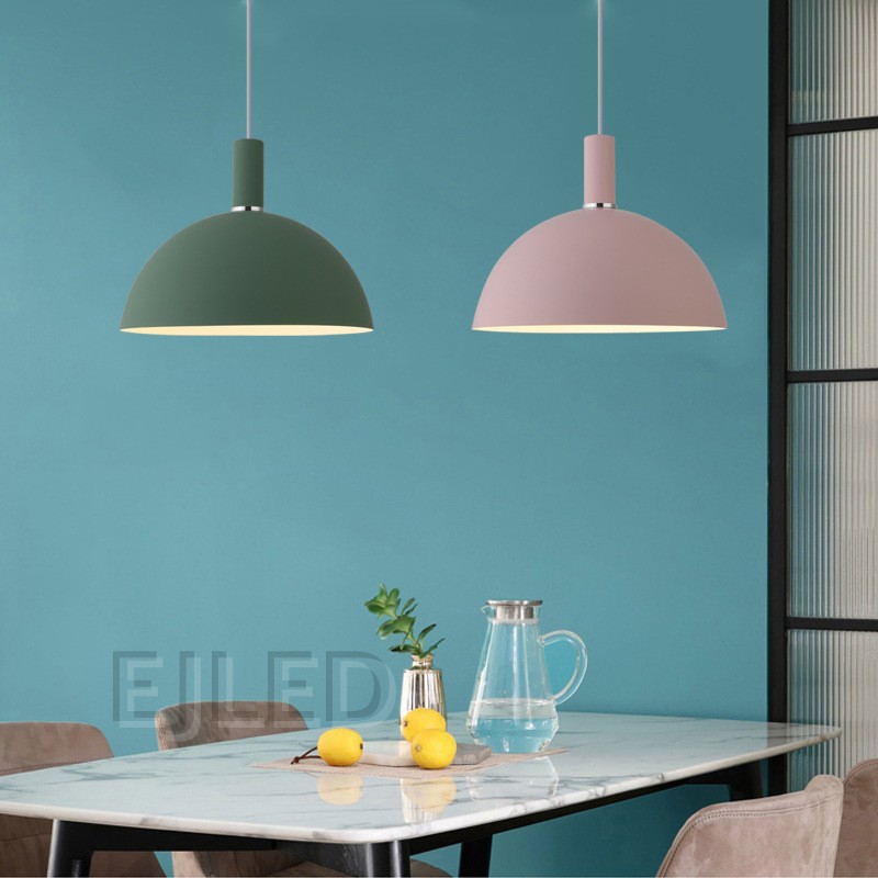 This aluminum dome pendant light features a wide black shade, a cylindrical top connector, and a single exposed bulb suspended from a cord. - view 4