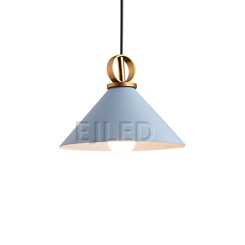 This black and brass metal bell pendant light hangs from a black cord and features a distinct ring accent above the shade for architectural interest. - view 2