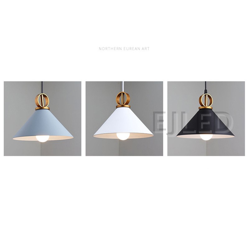This black and brass metal bell pendant light hangs from a black cord and features a distinct ring accent above the shade for architectural interest. - view 5