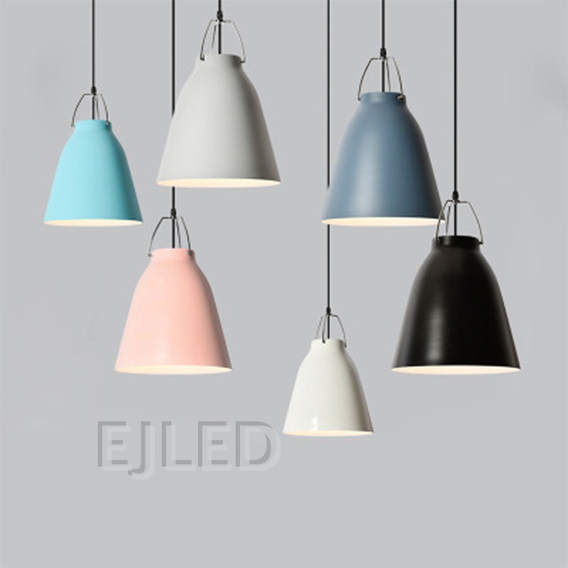 This steel barn pendant light features a solid dome shade in a blue finish, suspended by a black cord and a metal wire hanger. - view 3