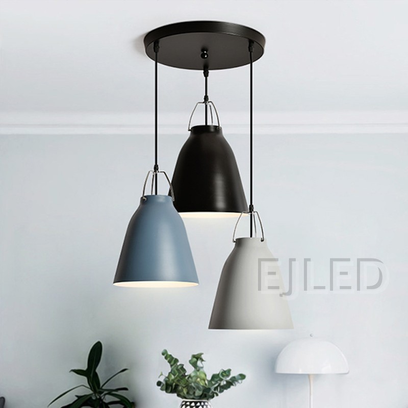 This steel barn pendant light features a solid dome shade in a blue finish, suspended by a black cord and a metal wire hanger. - view 4