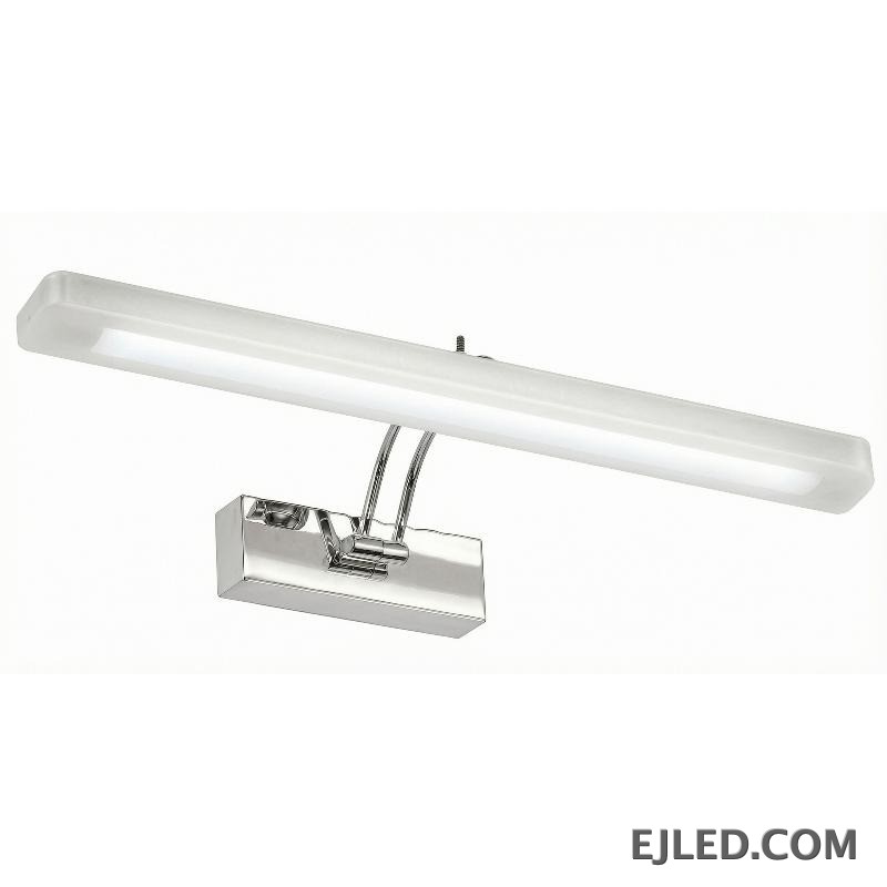 This rectangular mirror lamp, constructed from stainless steel, PC, and aluminum, delivers consistent light with a polished chrome and silver finish.
