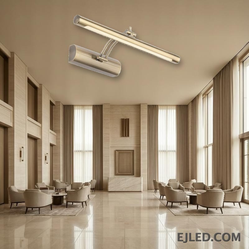 La lámpara de espejo ML0003 en cromo presenta una barra horizontal suspendida de una placa de pared, dirigiendo la luz hacia abajo desde su construcción de PC y aluminio. - view 5